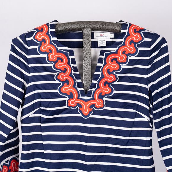 Vineyard Vines Women's Size 4 Nautical Blue & White Stripe w/ Orange Embroidery - Picture 3 of 8